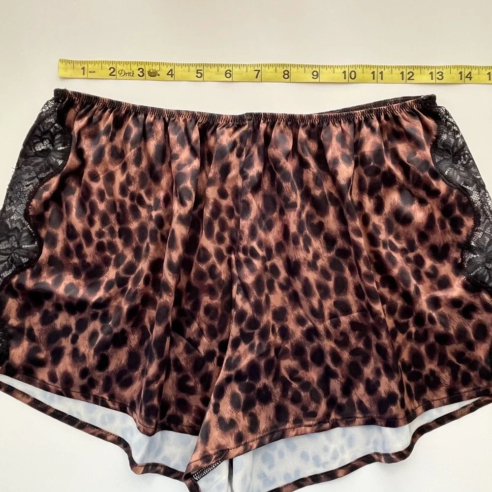 NEW Shapellx Leopard Lace Satin Sleep Shorts‎ Womens Small Brown Black